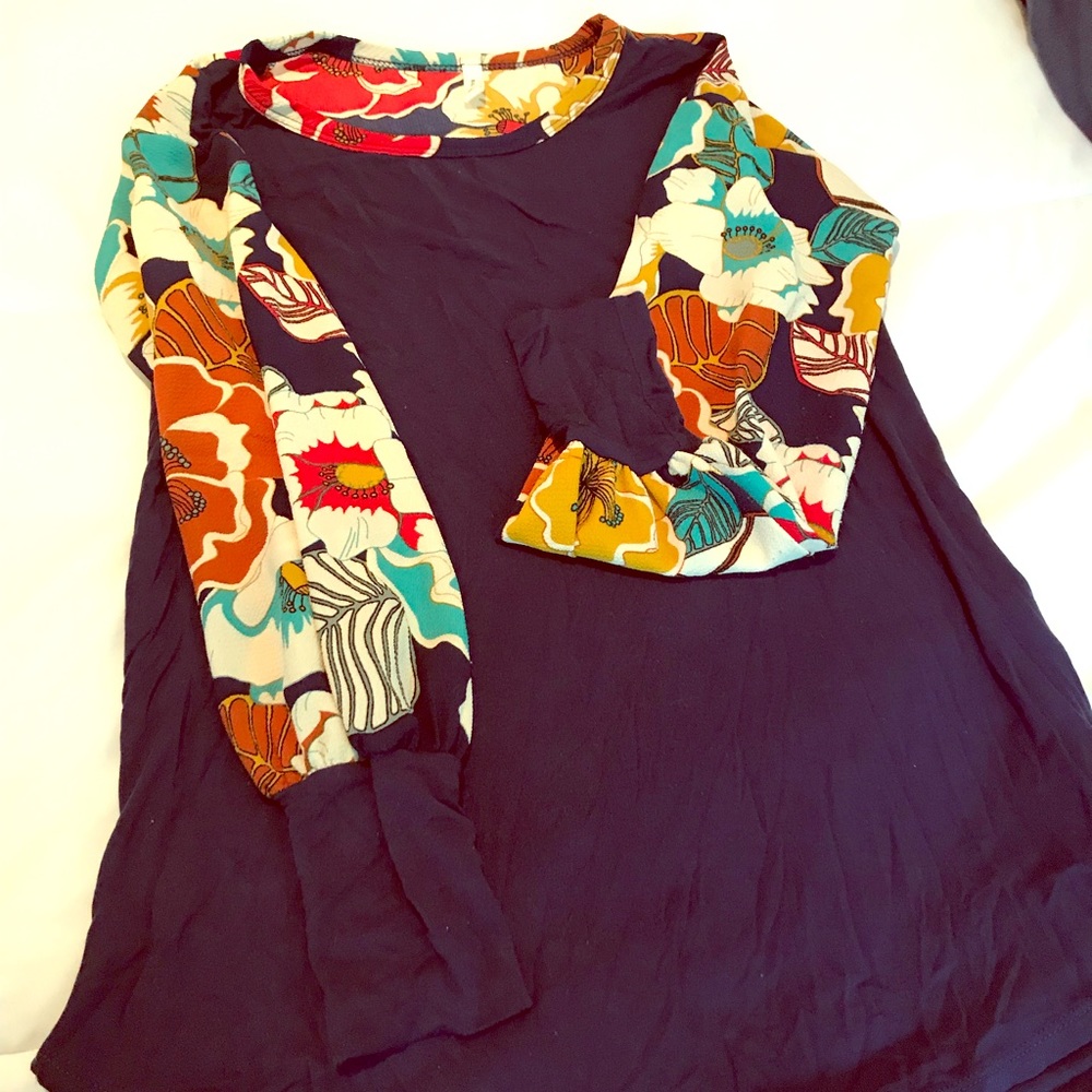 Navy Top with Floral sleeves